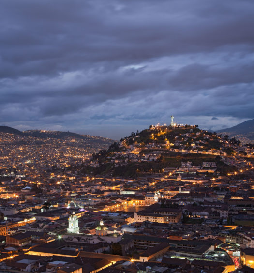 Virgin of Quito, Panecillo Hill from San Juan at night, Quito, Ecuador