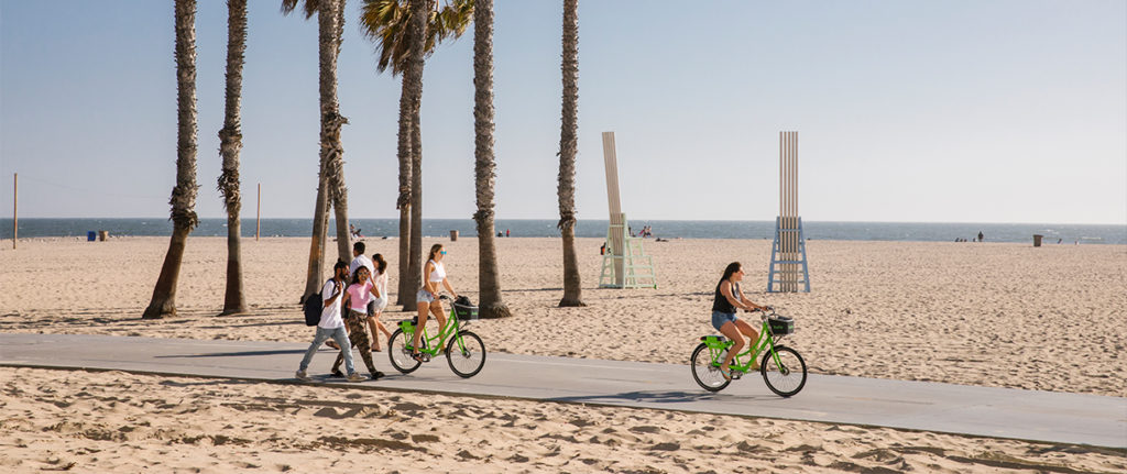 Cyclists on Santa Monica Beach